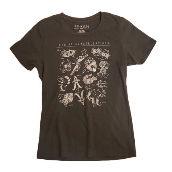 Juniors Fifth Sun Gray & White Zodiac Constellations Graphic Tee Size Large. - Picture 1 of 14
